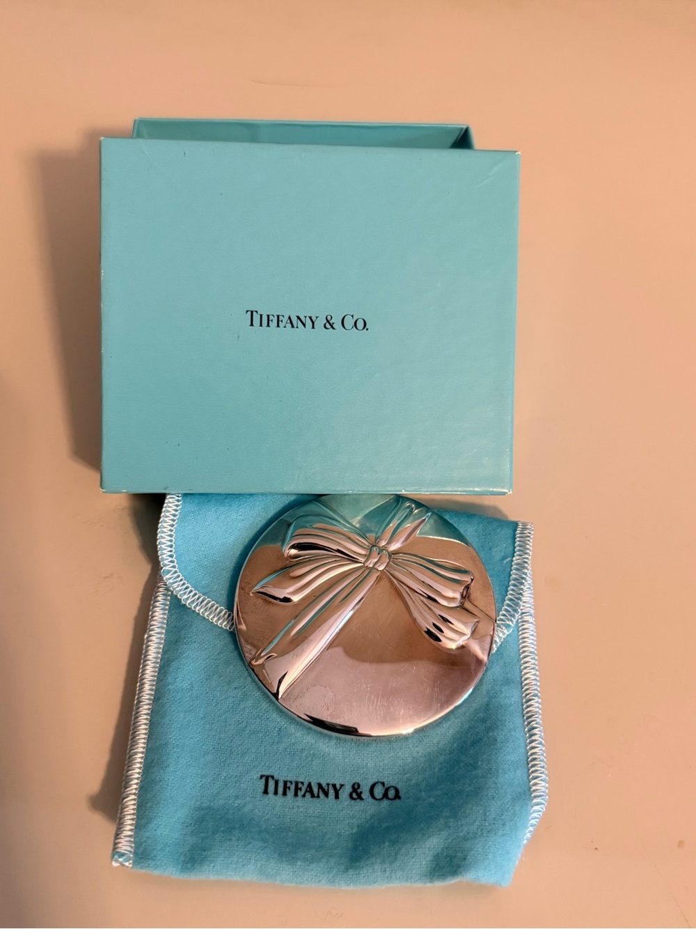 Vintage Tiffany & Co. Silverplate Handheld Bow Pocket Mirror